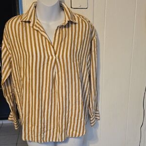 T Tahari Tan and White Striped Shirt